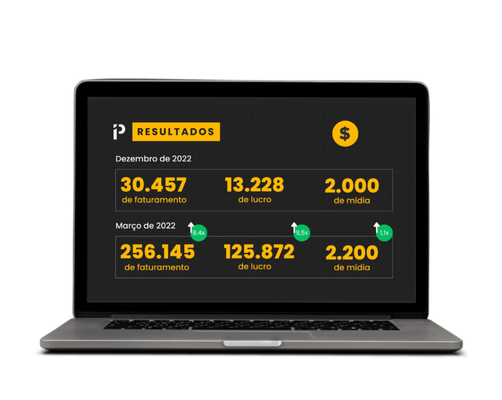 Notebook com dashboard de resultados da agência de marketing digital